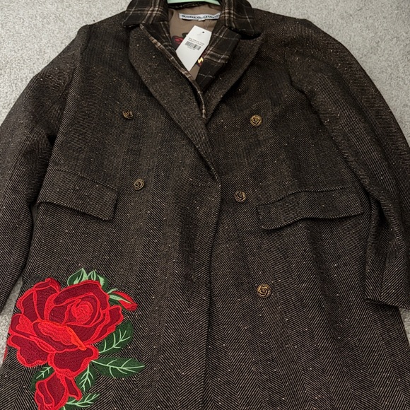 NWT Rodeo Quincy Mrs Marvel Cowboy Embroidered Rose Floral Brown Trench Coat - Picture 3 of 3